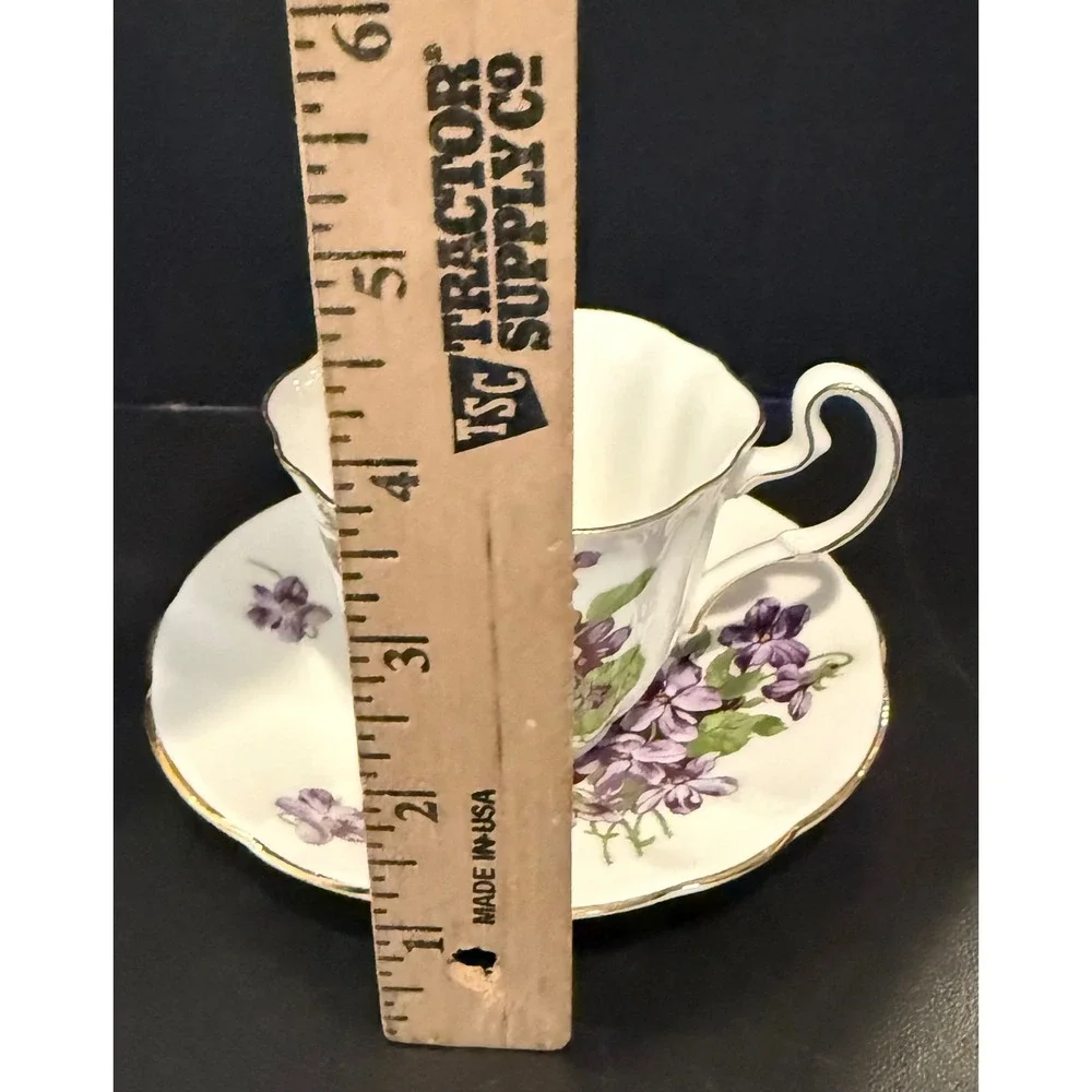 Adderley Teacup Saucer Set White Purple Violets Gold Trim Fine Bone China